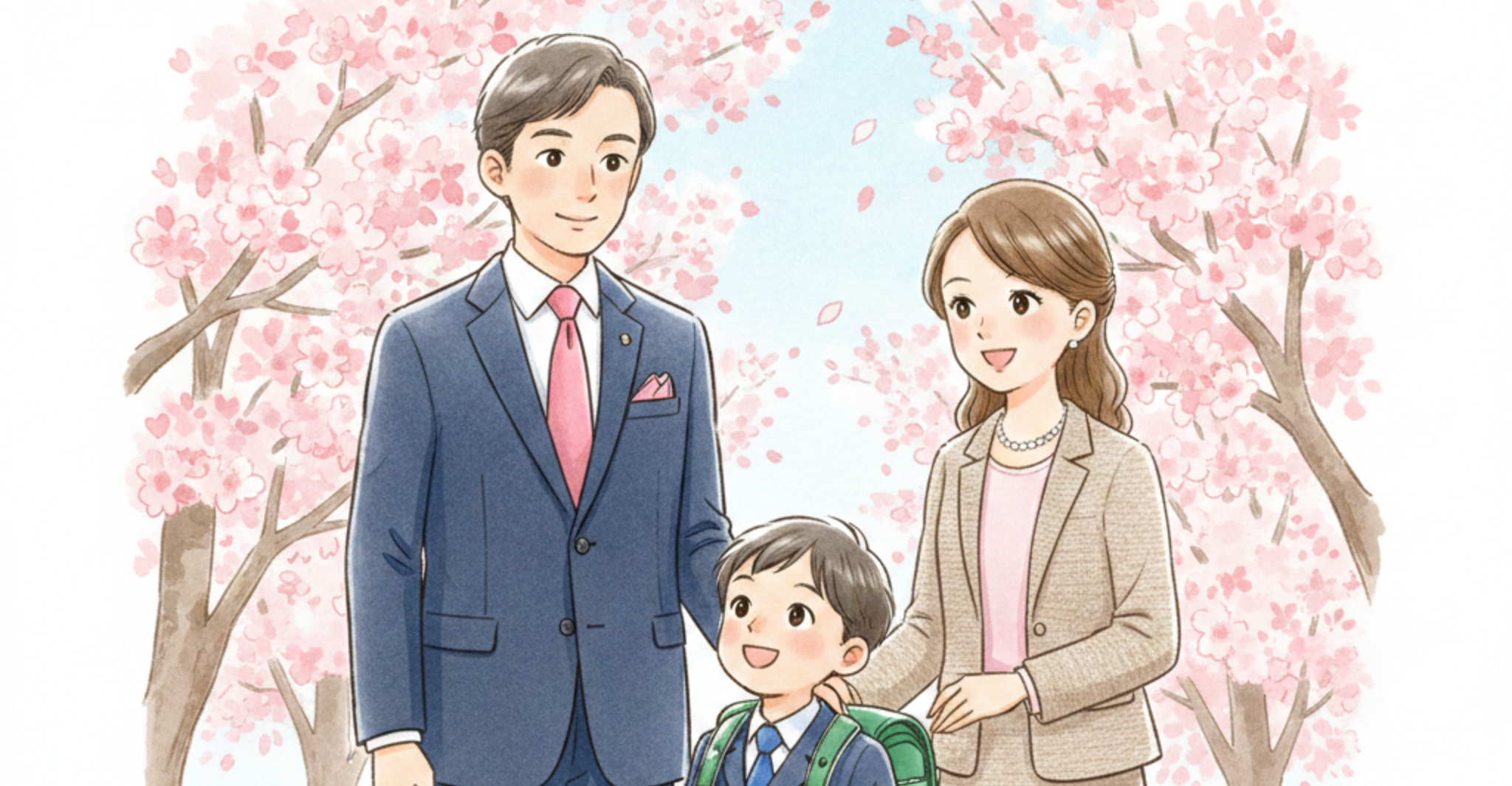 入学式の家族写真イメージ ピンクネクタイのパパコーデ